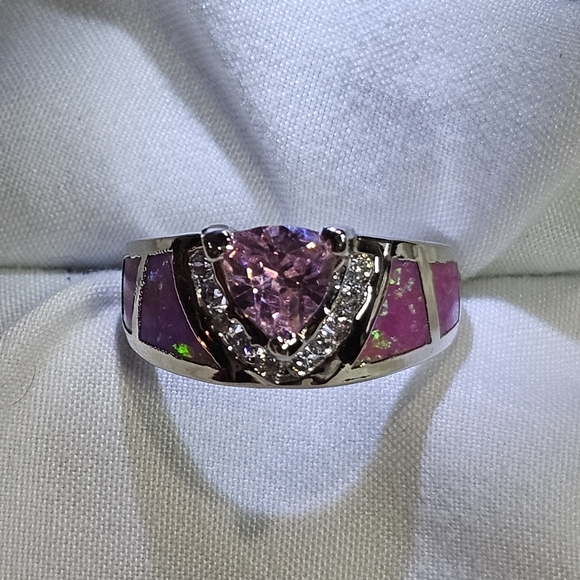 Gorgeous Pink CZ/Fire Opal Ring size 8 - Picture 5 of 15